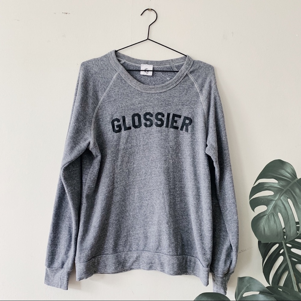 Glossier Gray Pullover Sweater & Beige Tote Bag